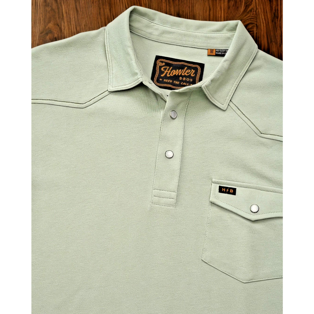 Howler Brothers Ranchero Western Pearl Snap Polo Green Cotton Shirt Mens M - Picture 11 of 11